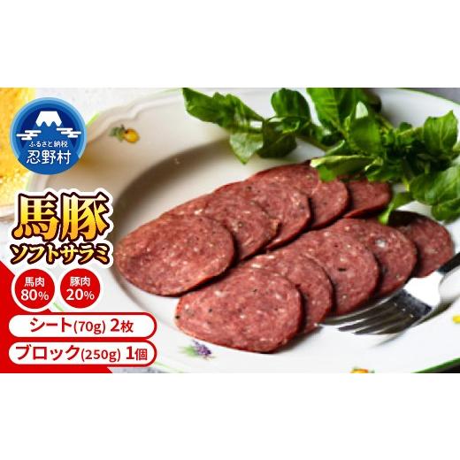 ふるさと納税 肉 ソーセージ 山梨県 忍野村 大月市内で肥育した馬と放牧豚で作ったソフトサラミソーセージ 70gシート2枚 250gブロック1個