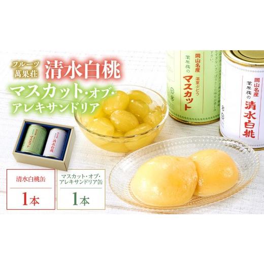 ふるさと納税 缶詰・瓶詰 くだもの 岡山県 岡山市 フルーツ萬果荘 清水白桃缶1本とマスカット・オブ・アレキサンドリア缶1本詰合せ