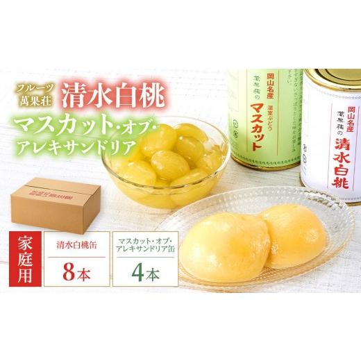 ふるさと納税 缶詰・瓶詰 くだもの 岡山県 岡山市 (家庭用)フルーツ萬果荘 清水白桃缶8本とマスカット・オブ・アレキサンドリア缶4本詰合せ(合計12缶)