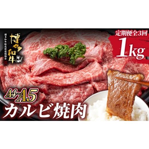 ふるさと納税 牛肉 焼肉・バーベキュー 福岡県 那珂川市 寄附額改定↓ 定期便・全3回 A4/A5等級 博多和牛 カルビ 焼肉用 1kg(500g×2P) ヒサダヤフーズ 1kg…