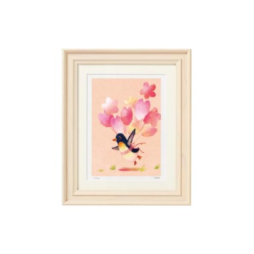 ふるさと納税 家具 大阪府 茨木市 イラスト作家「菜生」アートフレーム[春に飛ぶ]ペンギン 1740387