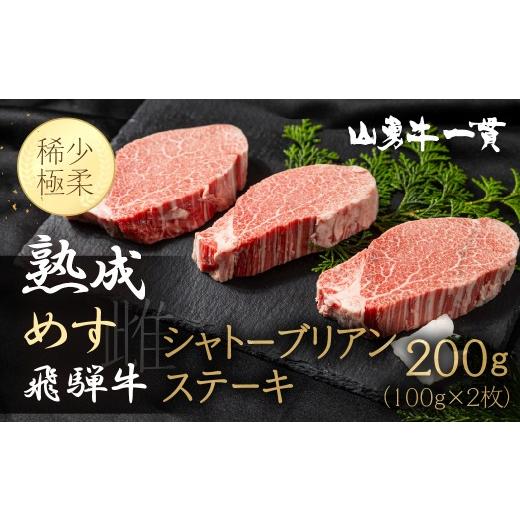 ふるさと納税 牛肉 ステーキ 岐阜県 飛騨市 熟成めす飛騨牛 山勇牛 シャトーブリアン ステーキ 100g×2 30日以上熟成 ステーキ 肉 和牛 熟成 熟成肉 熨斗掛け…