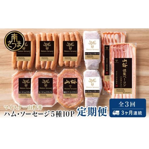ふるさと納税 肉 ハム 鹿児島県 南さつま市 定期便:3ヶ月連続 山野井のハム・ソーセージ 5種(計10P)×3回 ウインナー ベーコン ハム スライス 肉 豚肉 詰…