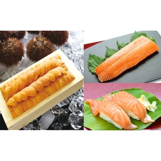 ふるさと納税 魚貝類 北海道 根室市 D-71068 エゾバフンウニ約140g×1折・お刺身サーモン300g〜500g(1〜3本) 11月下旬以降発送