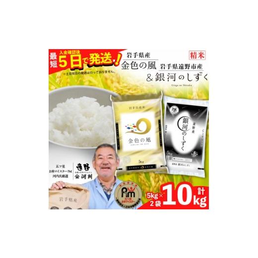 ふるさと納税 米 岩手県 遠野市 令和7年産 金色の風 銀河のしずく 食べ比べセット (精米) 岩手県遠野市産 計10kg 河判 1725915