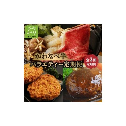 ふるさと納税 牛肉 ハンバーグ 鹿児島県 南九州市 毎月定期便 かわなべ牛バラエティー定期便全3回 4088700