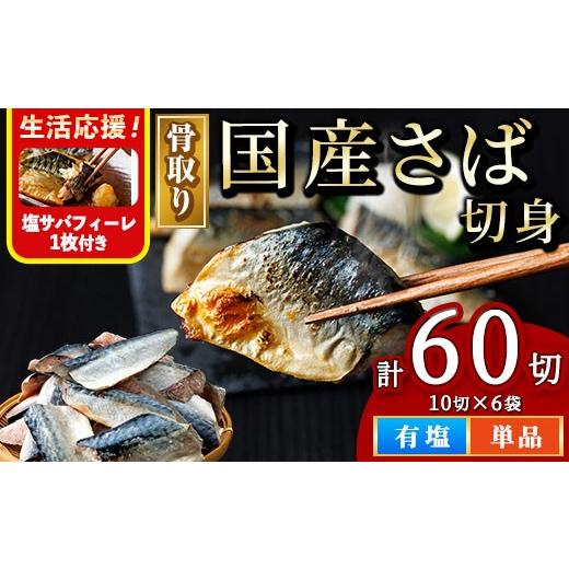 ふるさと納税 旬の鮮魚等 宮崎県 門川町 塩さばフィーレ付き 骨取り 国産 塩 さば 切身(計60切) 鯖 サバ 骨なし 骨とり 冷凍食品 魚 魚介 小分け パラパラ冷…