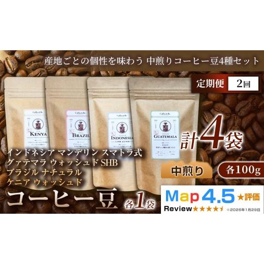 ふるさと納税 コーヒー コーヒー豆 埼玉県 加須市 定期便 産地ごとの個性を味わう 中煎りコーヒー豆4種セット (計100g×4袋)×1セット×全2回 コーヒー豆 エ…