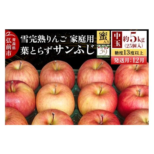 ふるさと納税 りんご 青森県 弘前市 26年12月発送 りんご 葉とらず サンふじ 家庭用 約5kg(25個入)中玉 糖度13度以上 蜜入り 雪完熟 数量限定 家庭用 自然 …