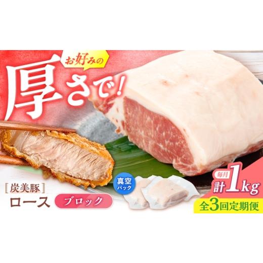 ふるさと納税 豚肉 ロース 長崎県 西海市 3回定期便 西海市産 「炭美豚」 豚ロースブロック1kg (500g×2パック) 宮本畜産 豚肉 とんかつ用 豚 便利 ロース …