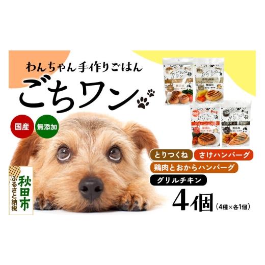 ふるさと納税 雑貨・日用品 秋田県 秋田市 わんちゃん手づくりごはん「ごちワン」レトルト4種セット(とりつくね/鶏肉とおからのヘルシーハンバーグ/さけハ…