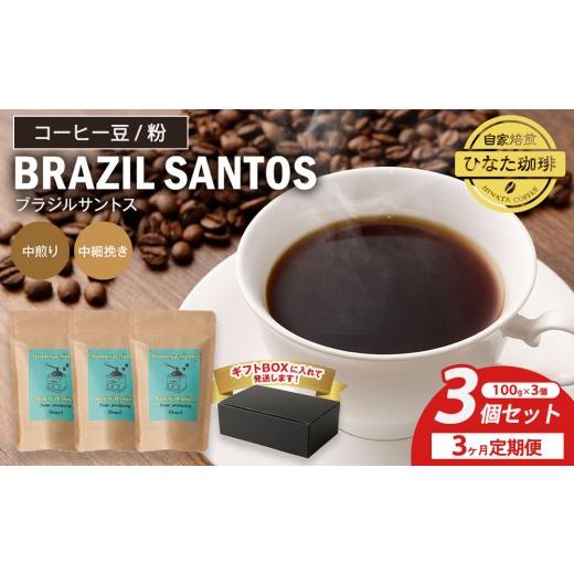 ふるさと納税 コーヒー コーヒー豆 愛知県 幸田町 豆 3カ月定期便 コーヒー 豆 粉(ブラジル サントス 中煎り 中細挽き)100g × 3個セット | ミディアムロー…
