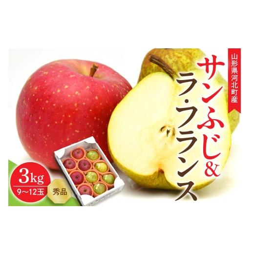 ふるさと納税 果物の詰合せ 山形県 河北町 令和8年産 サンふじ&ラ・フランス 3kg(約9〜12玉) 山形県 河北町産 山形eLab (ギフト 贈答 詰め合わせ セット ふ…
