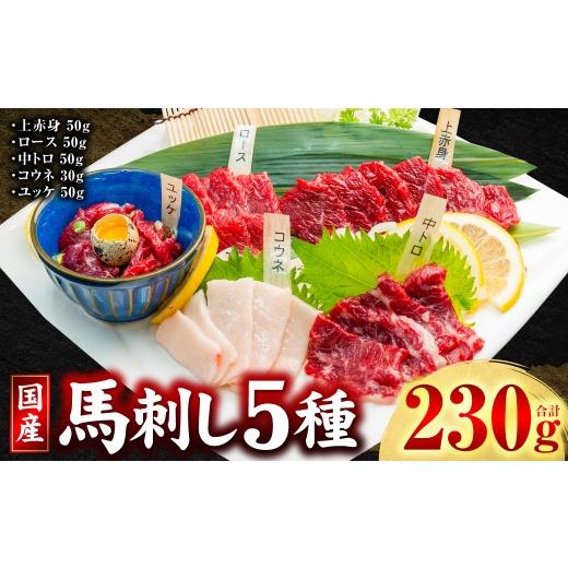 ふるさと納税 馬肉 熊本県 八代市 令和8年熊本地震復興支援 国産 馬刺し 5種 計230g (上赤身50g、ロース50g、中トロ50g、コウネ30g、ユッケ50g)馬肉 馬 肉刺…