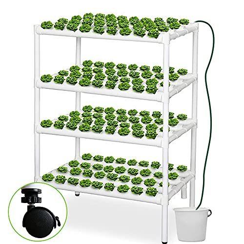 水耕栽培キット 4層16パイプ 144穴 室内と庭園栽培器 育成システム 家庭菜園 土不要 野菜・果物・花など植物を育てる 日本語取扱説明書付き