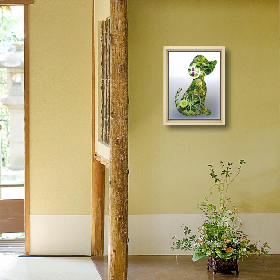 犬 いぬ 絵画 インテリア 油絵 観葉植物 フェイクグリーン 壁掛け