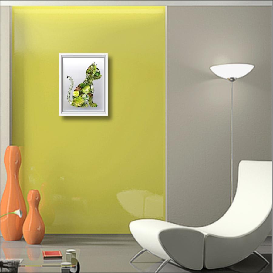 猫 k ねこ 絵画 インテリア 油絵 観葉植物 フェイクグリーン 壁掛け