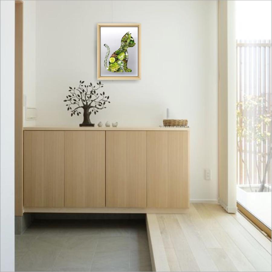 猫 k ねこ 絵画 インテリア 油絵 観葉植物 フェイクグリーン 壁掛け