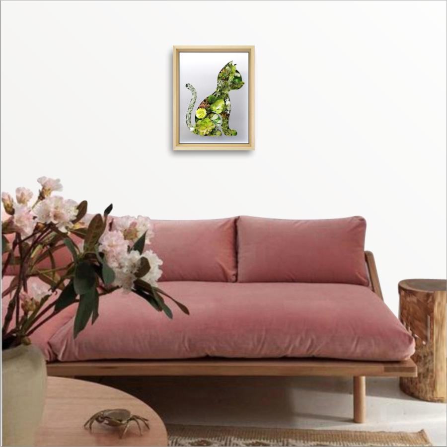 猫 k ねこ 絵画 インテリア 油絵 観葉植物 フェイクグリーン 壁掛け