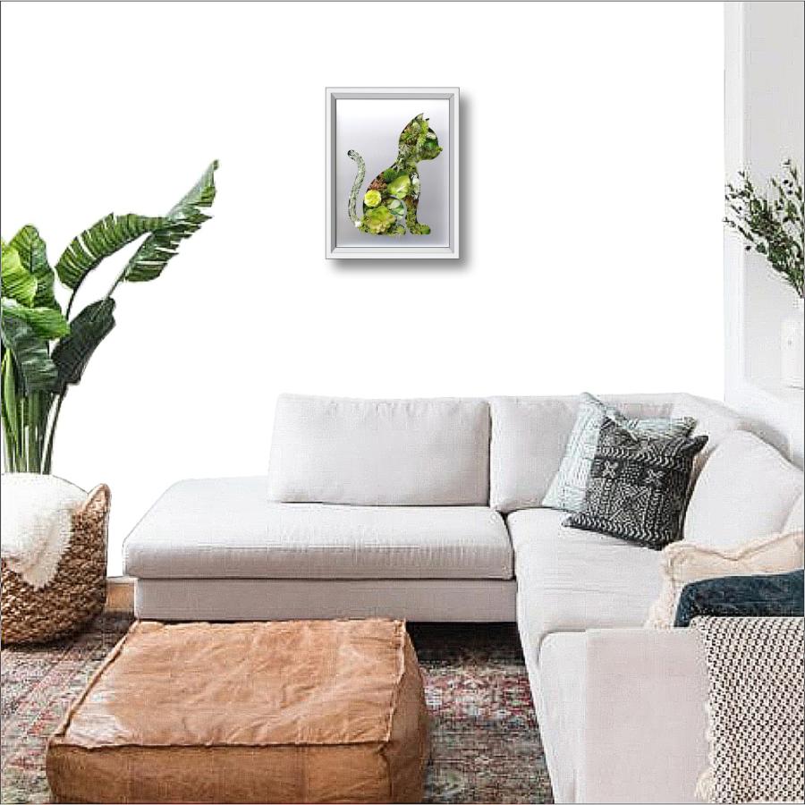 猫 k ねこ 絵画 インテリア 油絵 観葉植物 フェイクグリーン 壁掛け