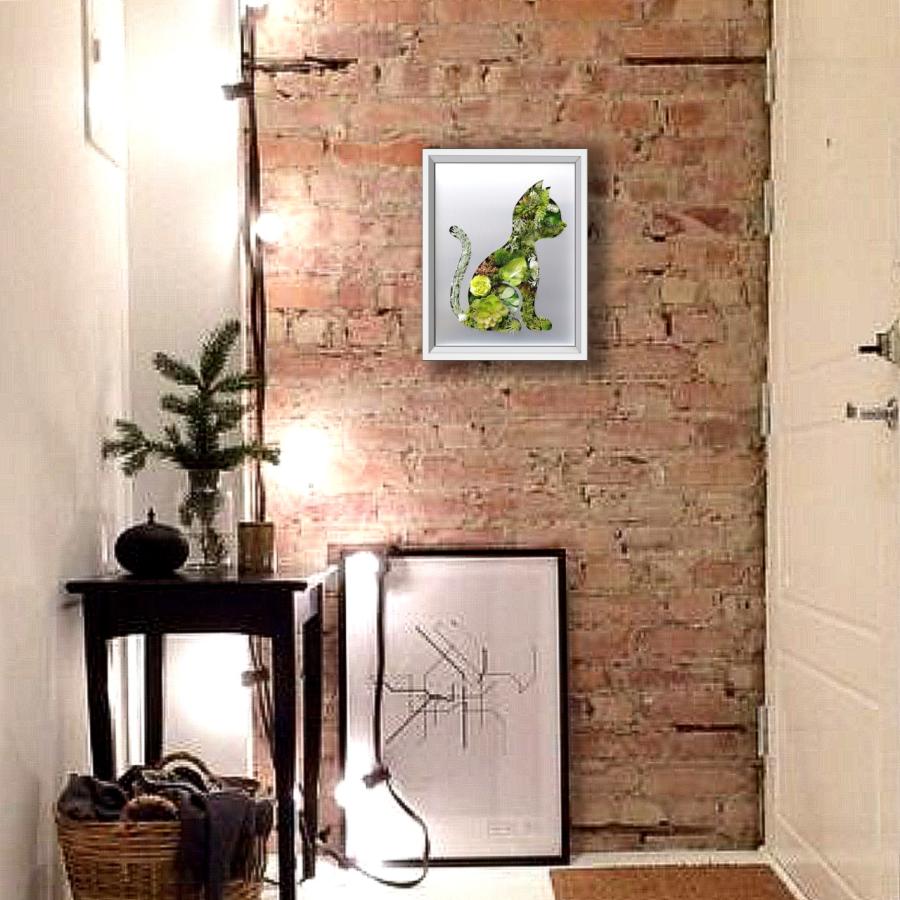 猫 k ねこ 絵画 インテリア 油絵 観葉植物 フェイクグリーン 壁掛け