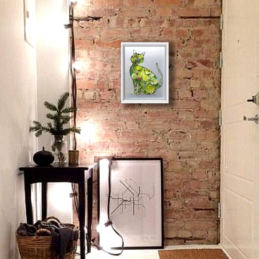 猫 y ねこ 観葉植物 フェイクグリーン 絵画 インテリア 油絵 壁掛け
