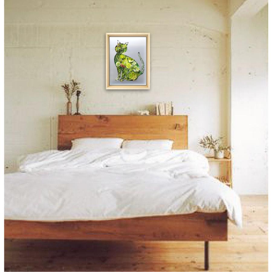 猫 y ねこ 観葉植物 フェイクグリーン 絵画 インテリア 油絵 壁掛け