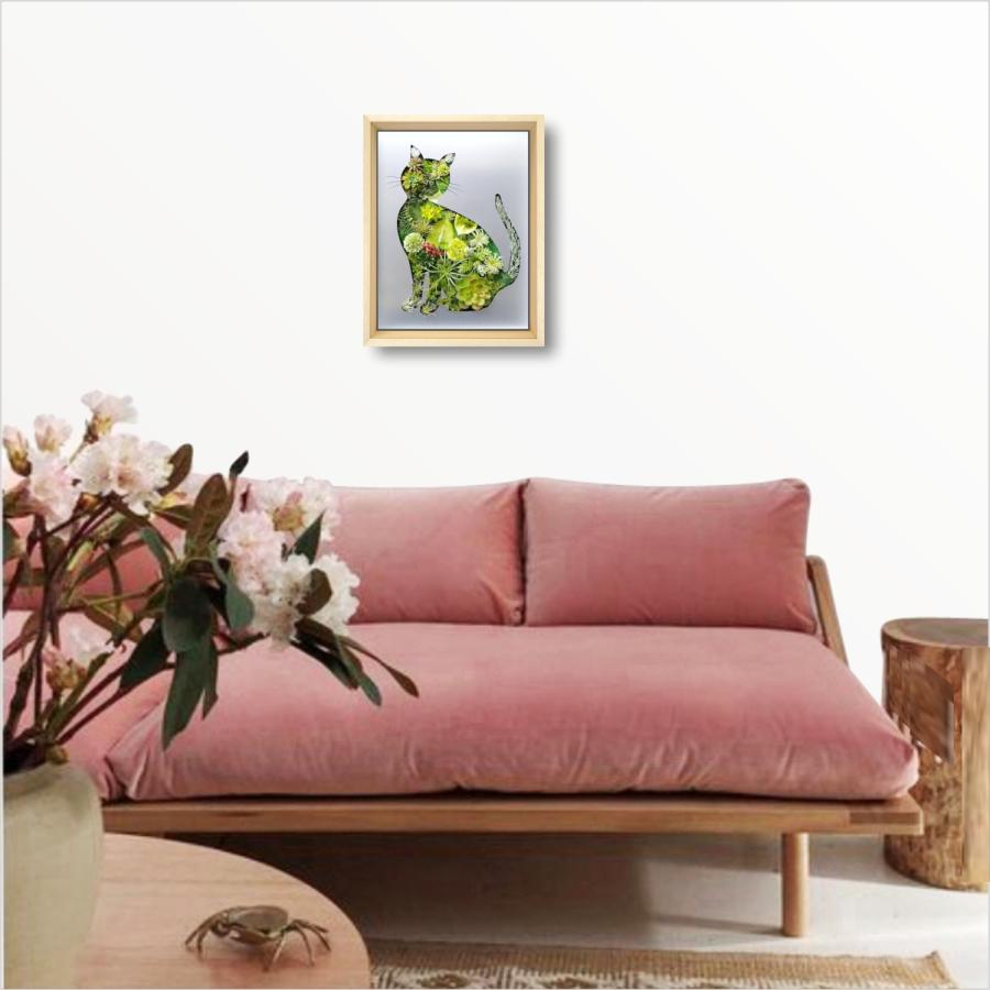 猫 y ねこ 観葉植物 フェイクグリーン 絵画 インテリア 油絵 壁掛け