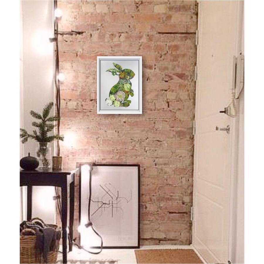 うさぎ 観葉植物 フェイクグリーン 絵画 インテリア 油絵 壁掛け