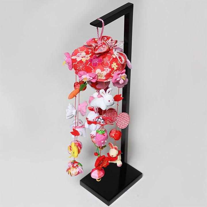 つるし飾】【ひな人形】手毬と桜うさぎ（特小）：スタンド付【吊るし雛