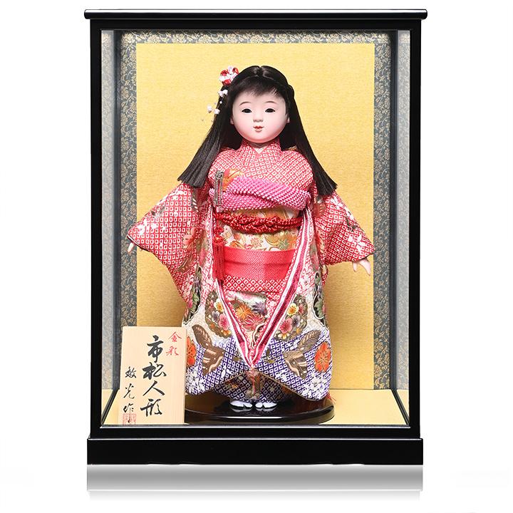 ●新品●敏光作●　市松人形　金彩衣装 市松人形】10号市松人形：金彩さくらに牡丹衣装：敏光作：ケース