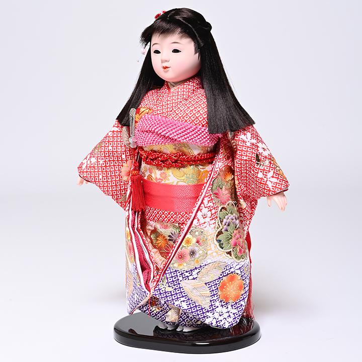 ●新品●敏光作●　市松人形　金彩衣装 市松人形】10号市松人形：金彩さくらに牡丹衣装：敏光作：ケース