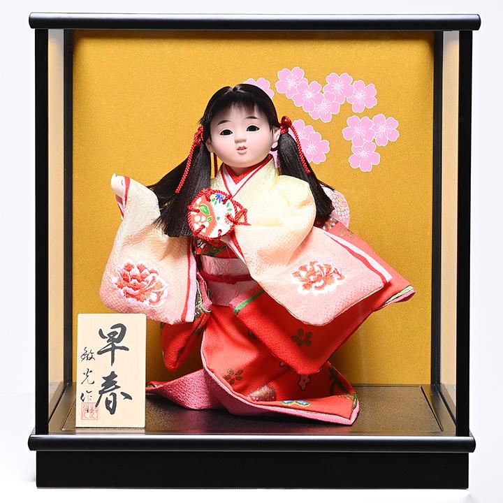 御所人形】【わらべ人形】6号早春 初音 木製カブセケース 敏光作