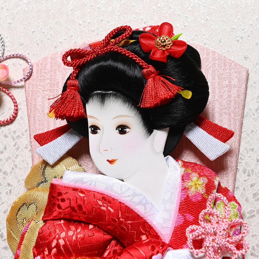 羽子板　立体振袖　ガラスケース１５号・サイズ間口約３２×奥行約２８×高さ約６３㎝ 羽子板 ケース飾り こはる 15号 高さ60.5cm 帯地こはる 汐汲 銘木 桧