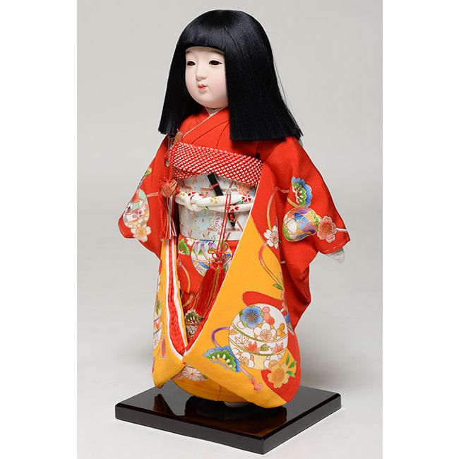 元賀章介作 市松人形 ケース付き創作人形 別染正絹着物 作品 市松