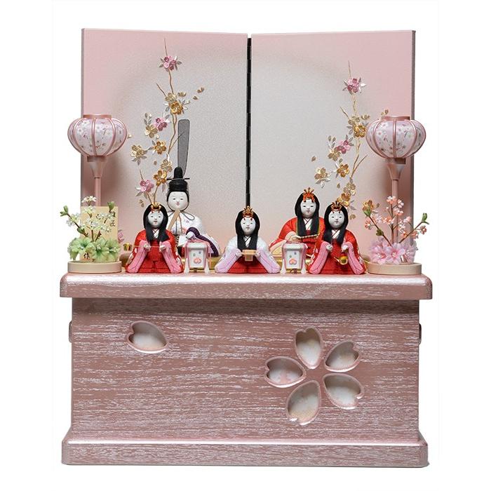 木目込人形五人飾：若菜雛：草園作：収納タイプ : 人形の伏見屋 - 通販