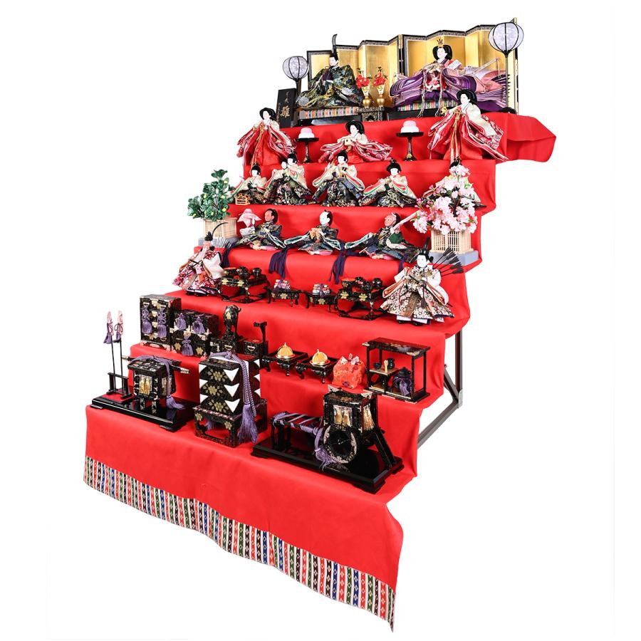 雛人形】【七段飾】七段飾万葉雛緋毛氈段：九番親王三五十三人揃伏見屋