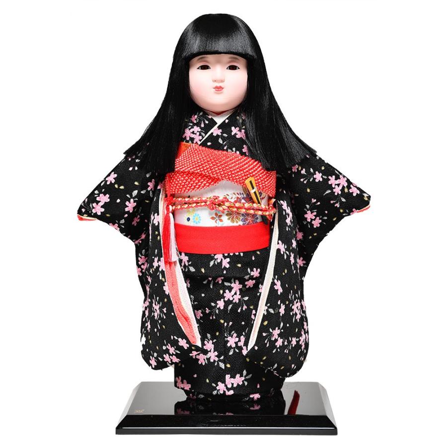 【市松人形】市松人形１２号市松人形：綸子濃紺裂地衣裳(オカッパ)：京華作；ケース入【ひな人形】【浮世人形】 