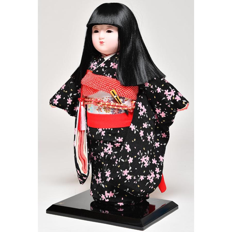 【市松人形】市松人形１２号市松人形：綸子濃紺裂地衣裳(オカッパ)：京華作；ケース入【ひな人形】【浮世人形】 