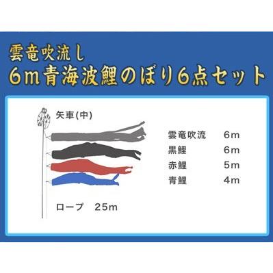 6m青海波雲竜吹流鯉のぼり6点セット【青海波鯉のぼり】 : 人形の伏見