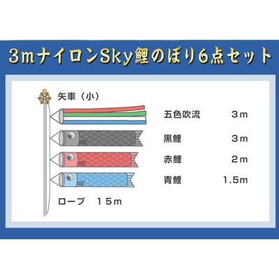 3mナイロンSky鯉のぼり6点セット【庭園用鯉のぼりセット 】 : 人形の