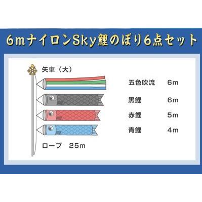 6mナイロンSky鯉のぼり6点セット【庭園用鯉のぼりセット
