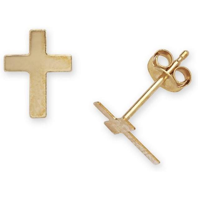 【並行輸入品】K14イエローゴールドクロススタンプ子供イヤリング-措置9x7mm　 | 