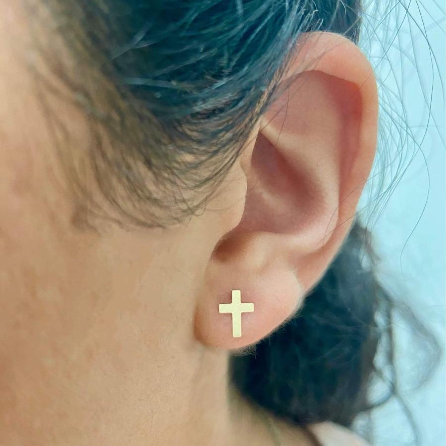 【並行輸入品】K14イエローゴールドクロススタンプ子供イヤリング-措置9x7mm　 |  | 03