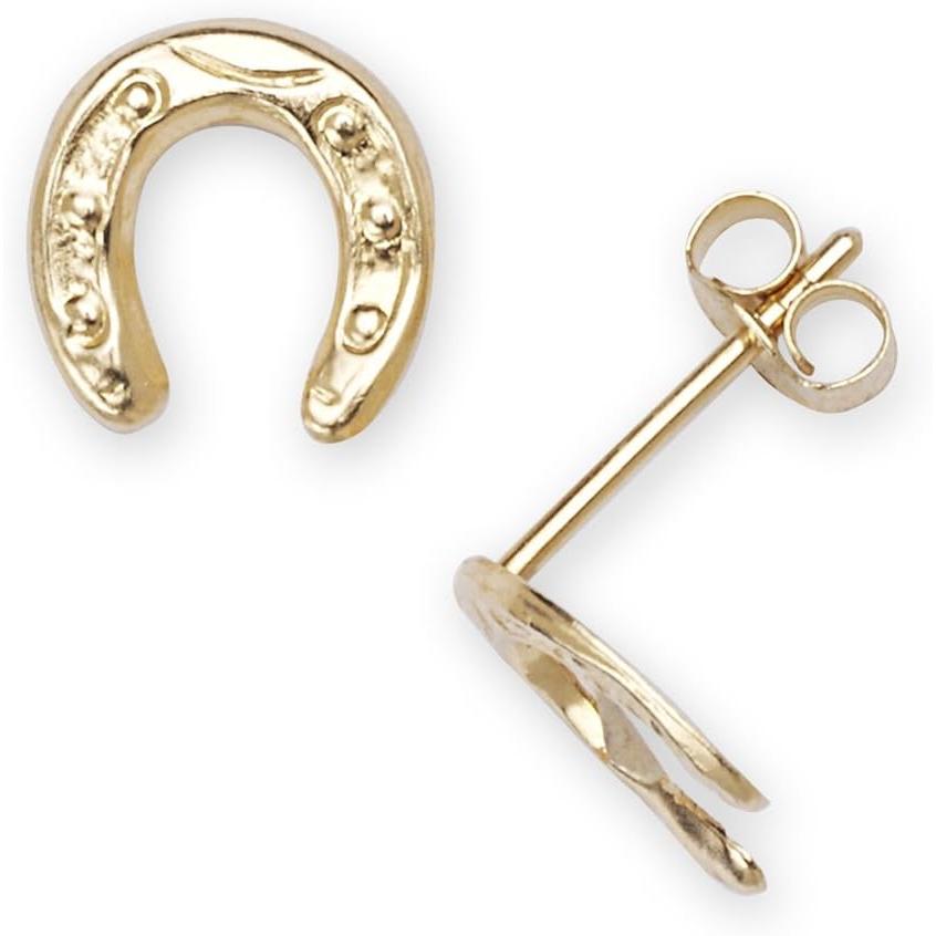 【並行輸入品】K14イエローゴールド馬蹄形のスタンプ子供イヤリング-措置8x7mm　 | 