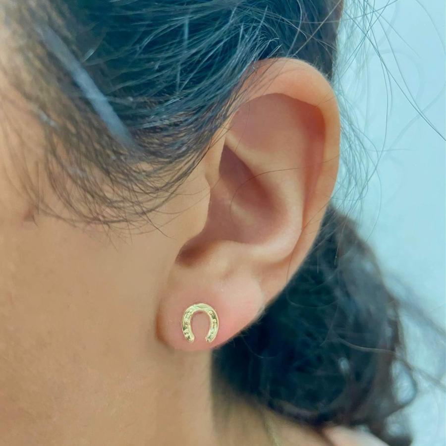 【並行輸入品】K14イエローゴールド馬蹄形のスタンプ子供イヤリング-措置8x7mm　 |  | 02