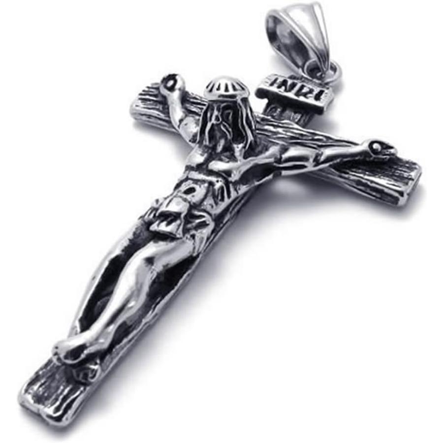 【並行輸入品】KONOV ステンレススチール ジーザスキリスト 十字架デザイン メンズペンダントネックレス チェーン長さ24インチ　 | 