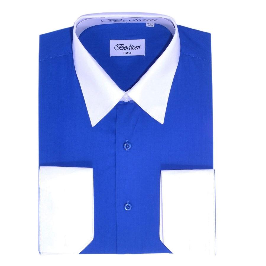 並行輸入品】ロイヤルブルー ホワイト2トーンメンズドレスシャツ