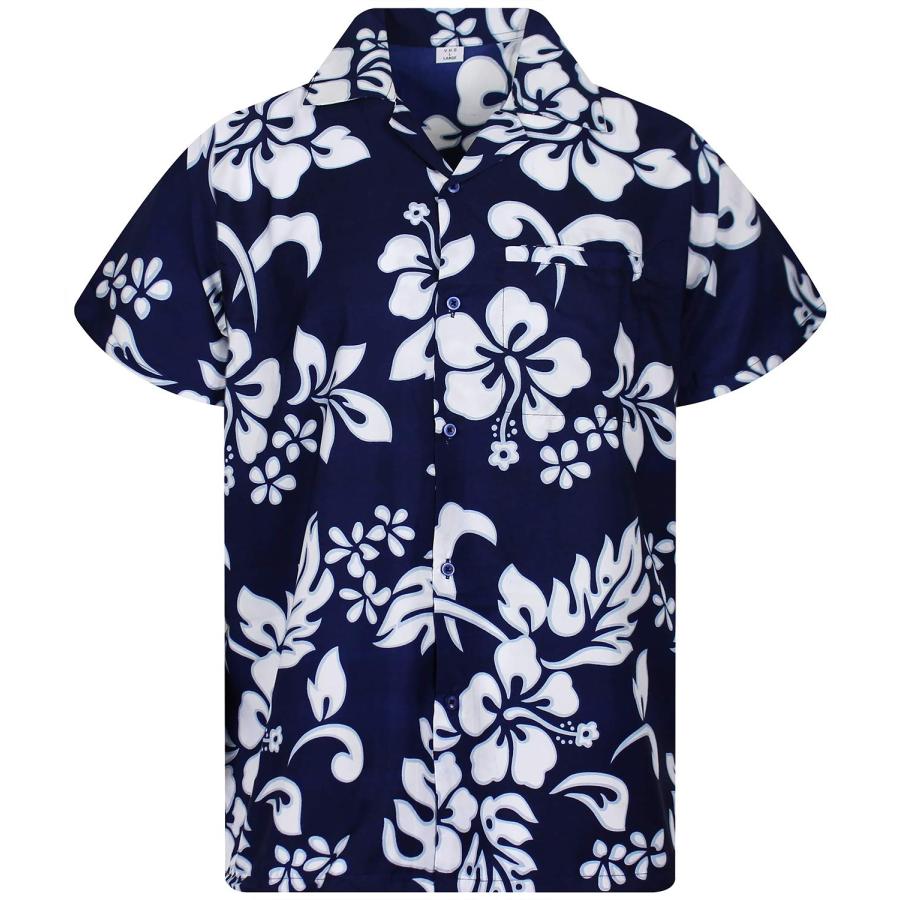 V.H.O. Camicia Hawaiana Funky Big Flower – Blu Brillante, Taglia XL, 100% Terivoile
