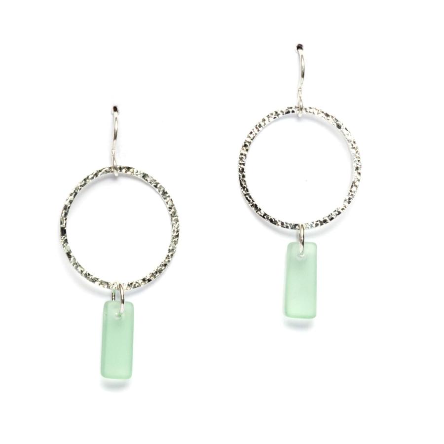 【並行輸入品】Sea Glass Crinkle Earrings (Seafoam) - Sterling Silver Drop Earrings | 